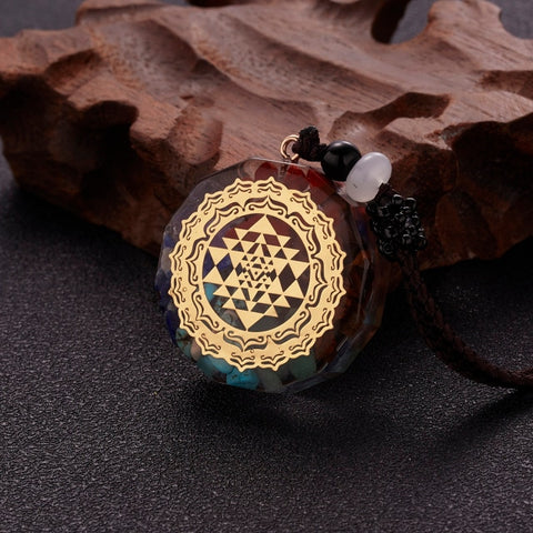 Geometric Pattern Chakras Orgonite Natural Stone Pendant Rope Chain Healing Energy Necklace For Women Men Meditation Jewelry