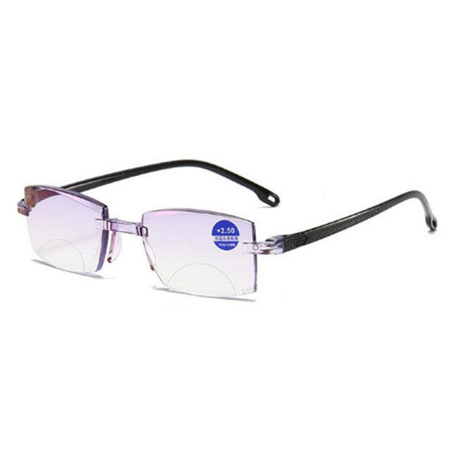 New Diamond-cut Bifocal Progressive Reading Glasses Men Blue Light Blocking Multifocal Eyewear Ultralight Rimless Eyeglasses