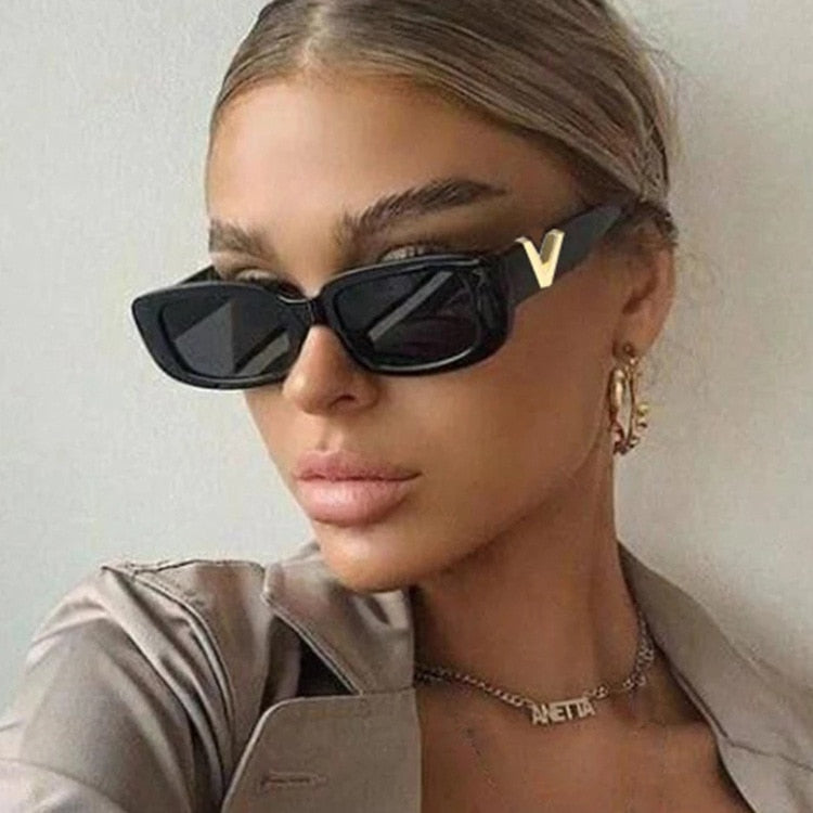 Retro Cat eyt Frame Sunglasses Women 2021 Luxury V Sun Glasses Men Fashion Rectangle Jelly Sunglasses with Metal Hinges UV400