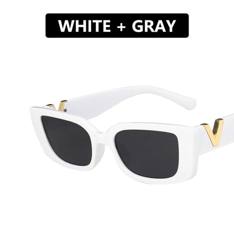 Retro Cat eyt Frame Sunglasses Women 2021 Luxury V Sun Glasses Men Fashion Rectangle Jelly Sunglasses with Metal Hinges UV400