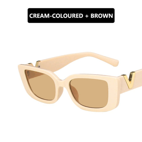 Retro Cat eyt Frame Sunglasses Women 2021 Luxury V Sun Glasses Men Fashion Rectangle Jelly Sunglasses with Metal Hinges UV400