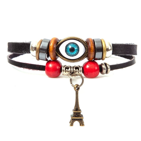 Eif Dock Owl Evil Eye Feather Leather Bracelets Handmade Jewelry Bohemian Style Beaded Multi-layer Wrap Bracelet Women Gifts