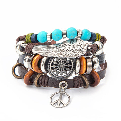 Eif Dock Owl Evil Eye Feather Leather Bracelets Handmade Jewelry Bohemian Style Beaded Multi-layer Wrap Bracelet Women Gifts