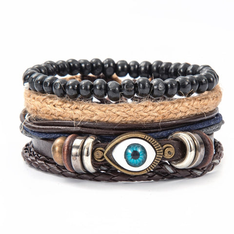 Eif Dock Owl Evil Eye Feather Leather Bracelets Handmade Jewelry Bohemian Style Beaded Multi-layer Wrap Bracelet Women Gifts