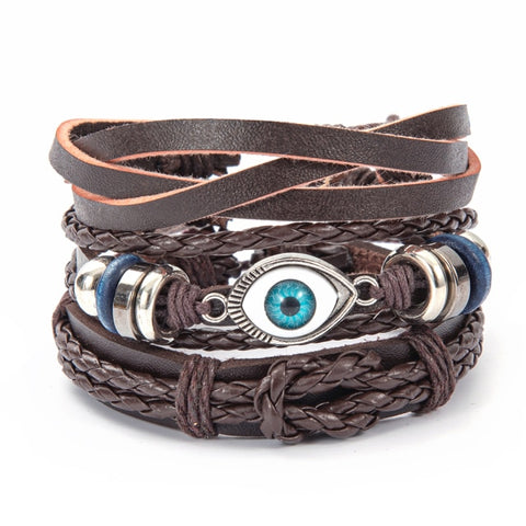 Eif Dock Owl Evil Eye Feather Leather Bracelets Handmade Jewelry Bohemian Style Beaded Multi-layer Wrap Bracelet Women Gifts