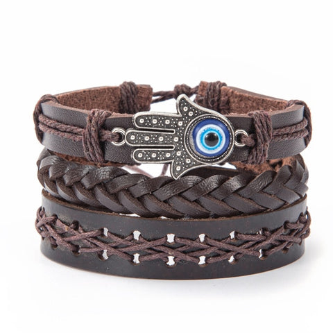 Eif Dock Owl Evil Eye Feather Leather Bracelets Handmade Jewelry Bohemian Style Beaded Multi-layer Wrap Bracelet Women Gifts