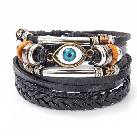 Eif Dock Owl Evil Eye Feather Leather Bracelets Handmade Jewelry Bohemian Style Beaded Multi-layer Wrap Bracelet Women Gifts