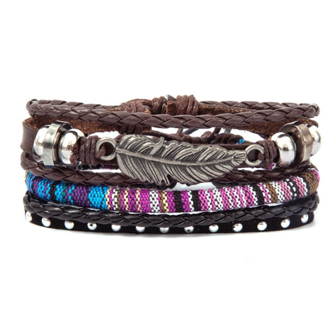 Eif Dock Owl Evil Eye Feather Leather Bracelets Handmade Jewelry Bohemian Style Beaded Multi-layer Wrap Bracelet Women Gifts