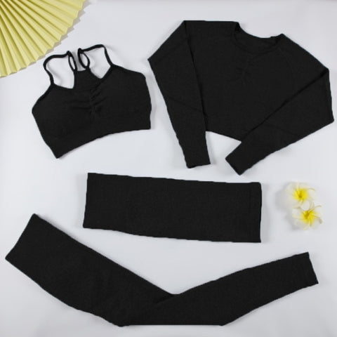 CHRLEISURE 2/3/4PCS Sports Suits Fitness Seamless Women Yoga Set Workout Shockproof Sports Bra High Waist Shorts Gym Leggings