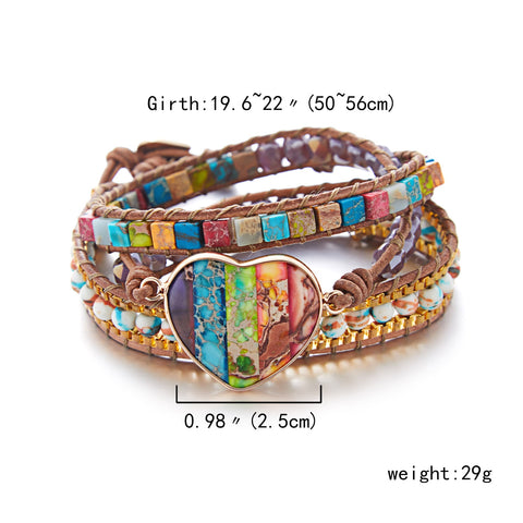 New Fashion Mixed Color Natural Stone Bracelet For Women Men Chakra Heart Wrap Leather Chain Bracelet&Bangle Charm Jewelry