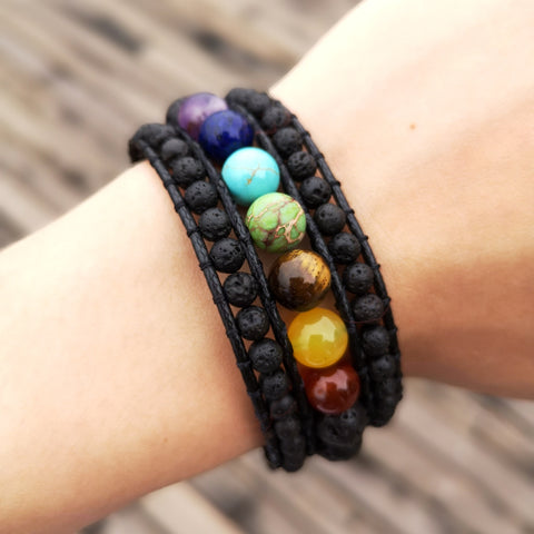 New Fashion Mixed Color Natural Stone Bracelet For Women Men Chakra Heart Wrap Leather Chain Bracelet&Bangle Charm Jewelry