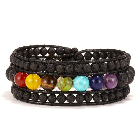 New Fashion Mixed Color Natural Stone Bracelet For Women Men Chakra Heart Wrap Leather Chain Bracelet&Bangle Charm Jewelry