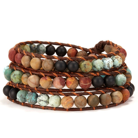 New Fashion Mixed Color Natural Stone Bracelet For Women Men Chakra Heart Wrap Leather Chain Bracelet&Bangle Charm Jewelry