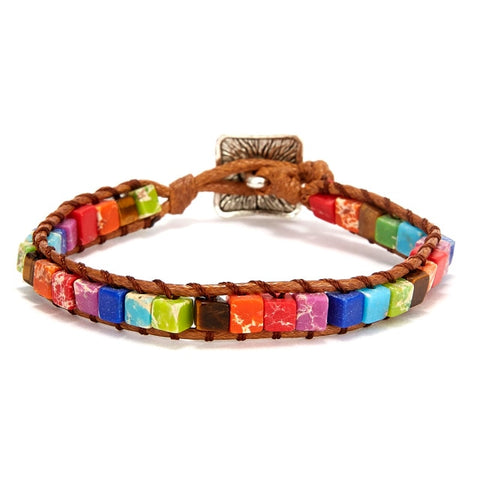 New Fashion Mixed Color Natural Stone Bracelet For Women Men Chakra Heart Wrap Leather Chain Bracelet&Bangle Charm Jewelry