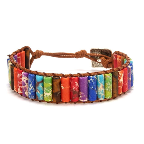 New Fashion Mixed Color Natural Stone Bracelet For Women Men Chakra Heart Wrap Leather Chain Bracelet&Bangle Charm Jewelry