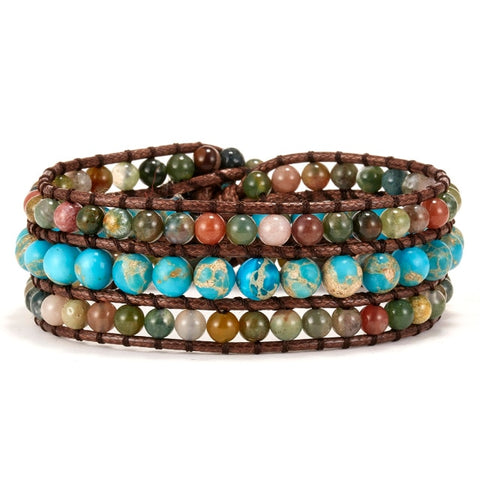 New Fashion Mixed Color Natural Stone Bracelet For Women Men Chakra Heart Wrap Leather Chain Bracelet&Bangle Charm Jewelry