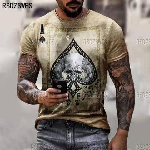 Horrible Skull Spades Poker T-Shirt Casual Men Summer 3D-Print Extra-Large T-Shirt 2021 Comfort Breathable T-Shirt Tops 110-5XL