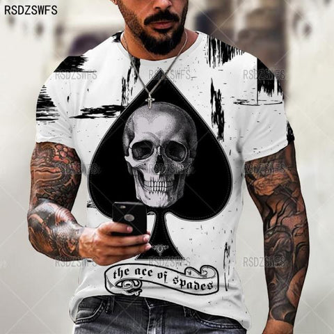 Horrible Skull Spades Poker T-Shirt Casual Men Summer 3D-Print Extra-Large T-Shirt 2021 Comfort Breathable T-Shirt Tops 110-5XL