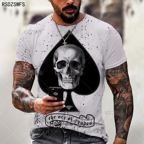 Horrible Skull Spades Poker T-Shirt Casual Men Summer 3D-Print Extra-Large T-Shirt 2021 Comfort Breathable T-Shirt Tops 110-5XL