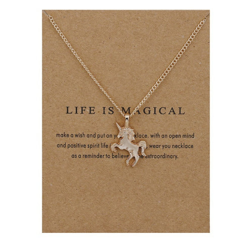 New Trendy Alloy Cute Elegant Sun Love Star Leaves Clover Unicorn Luck Pendant Necklaces for Women Fashion Accessories Jewelry