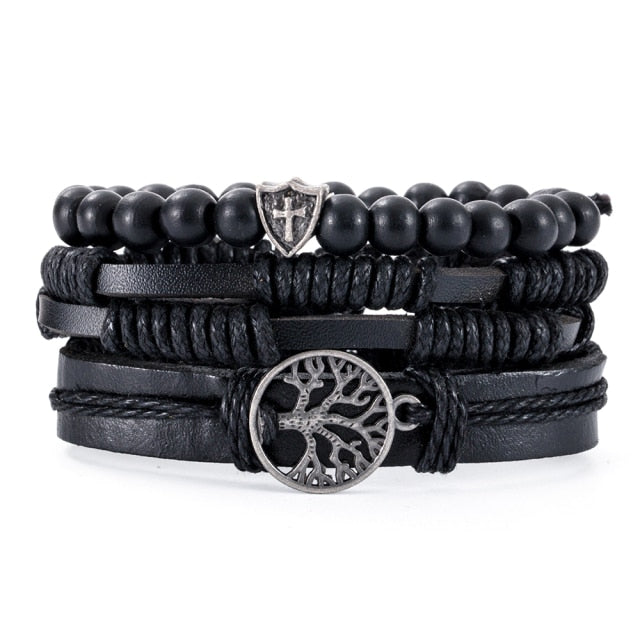 Eif Dock Vinatge Gothic Punk Skull Star Metal Multilayer Leather Bracelet Men Bracelets & Bangles Male Arm Jewelry wholesale