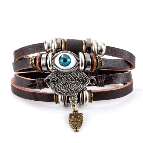 Eif Dock Vinatge Gothic Punk Skull Star Metal Multilayer Leather Bracelet Men Bracelets & Bangles Male Arm Jewelry wholesale