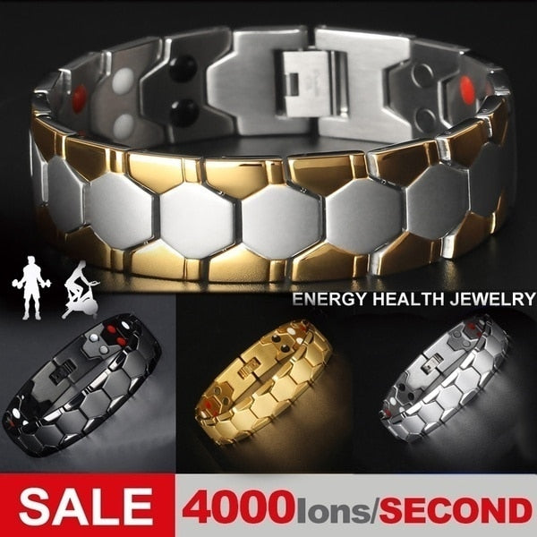 Mens Jewellery Luxury Bio Magnetic Stainless Steel Bracelet for Men Therapy Health Energy Gold Plated Bracelet Pulsera Hombre