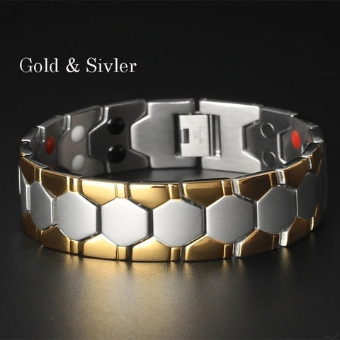 Mens Jewellery Luxury Bio Magnetic Stainless Steel Bracelet for Men Therapy Health Energy Gold Plated Bracelet Pulsera Hombre