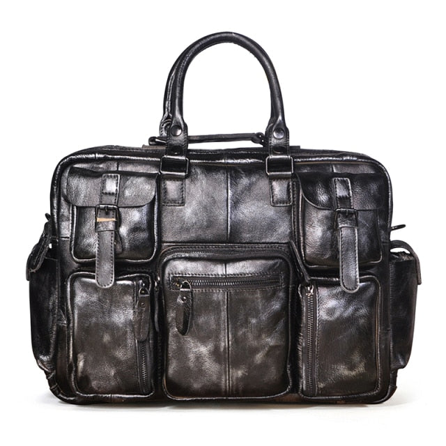 Men Real Leather Antique Large Capacity Travel Briefcase Business 15.6&quot; Laptop Case Attache Messenger Bag Portfolio 3061-b