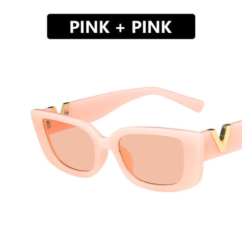 Retro Cat eyt Frame Sunglasses Women 2021 Luxury V Sun Glasses Men Fashion Rectangle Jelly Sunglasses with Metal Hinges UV400