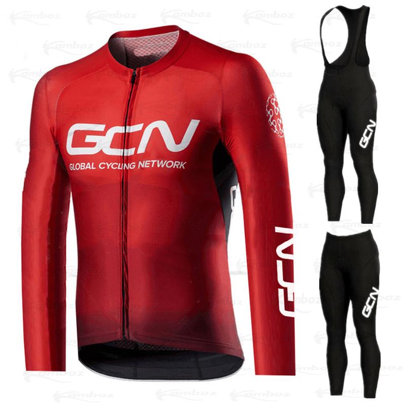 GCN Cycling Jersey Set 2021 Spring Pro Bicycle Team Long Sleeve Bicycle Clothes Premium MTB Mountain Bike Bib Sportswear Suit