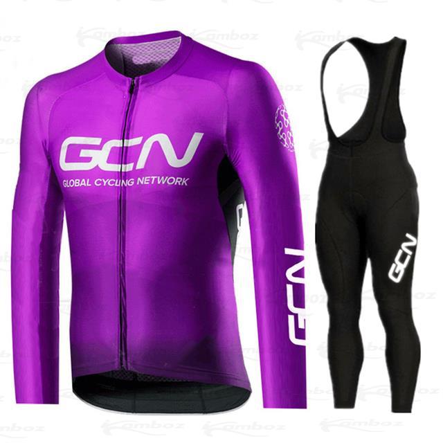 GCN Cycling Jersey Set 2021 Spring Pro Bicycle Team Long Sleeve Bicycle Clothes Premium MTB Mountain Bike Bib Sportswear Suit