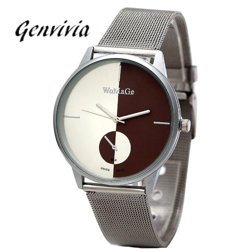 GENVIVIA New Montres Femme Casual Classic Mens Stainless Steel Mesh Quartz Womens Silver Mesh Watches#LSN