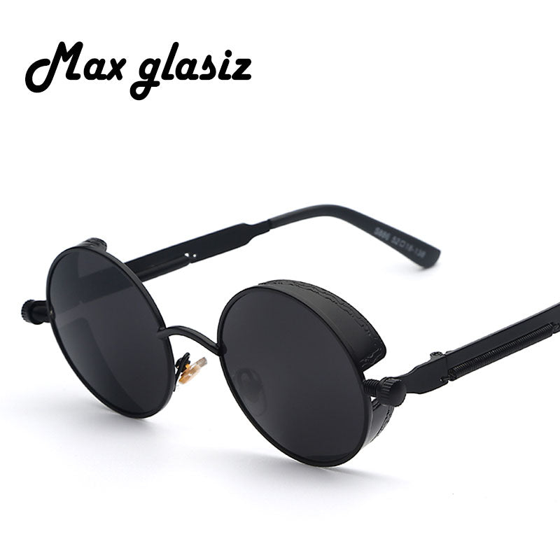 Maxglasiz Brand new 2018 Mirror Lens Round Glasses Goggles Steampunk Sunglasses Vintage Retro For men and women Hisper Eyewear