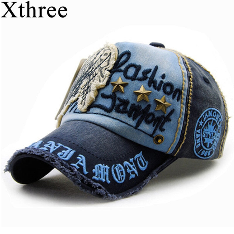 Xthree brand cotton fashion embroidery antique style Baseball Cap casquette snapback hat for men women