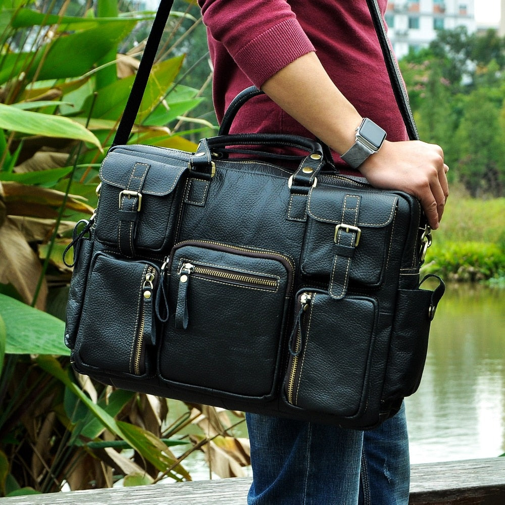 Men Real Leather Antique Large Capacity Travel Briefcase Business 15.6&quot; Laptop Case Attache Messenger Bag Portfolio 3061-b