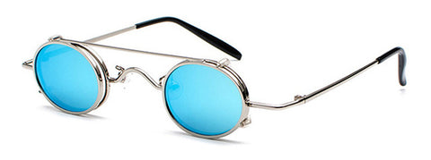 SHAUNA Punk Styles Women Small Oval Sunglasses Fashion Men Removable Clip Dual Use Blue Mirror/Clear Lens Glasses UV400