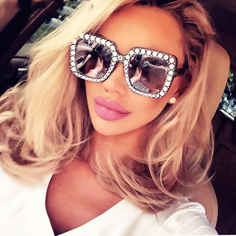 Shining Diamond Sunglasses Women Brand Design Flash Square Shades Female Mirror Sun Glasses Oculos Lunette