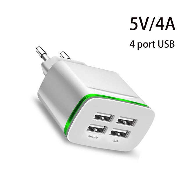 Universal 4 port USB charger adapter 4A travel charge LED lamp plug multi port HUB charger For iPhone iPad Samsung Xiaomi redmi