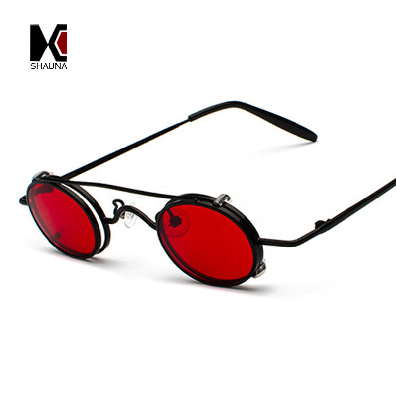 SHAUNA Punk Styles Women Small Oval Sunglasses Fashion Men Removable Clip Dual Use Blue Mirror/Clear Lens Glasses UV400