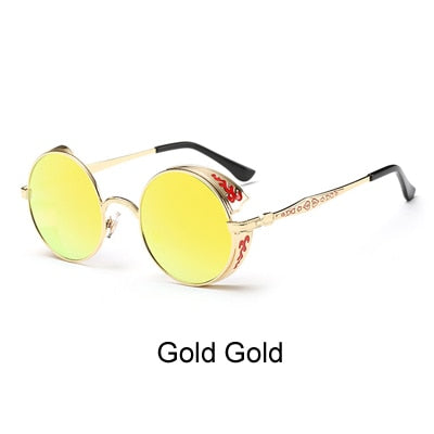 Ralferty Retro Steampunk Sunglasses Women Men Vintage Round Metal Punk Mirror Gothic Sun Glasses oculos de sol feminino 881