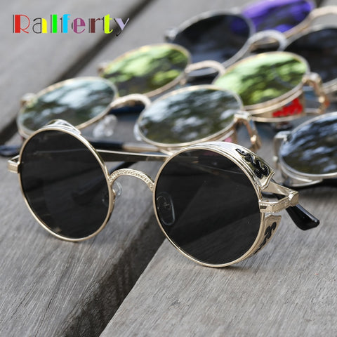 Ralferty Retro Steampunk Sunglasses Women Men Vintage Round Metal Punk Mirror Gothic Sun Glasses oculos de sol feminino 881